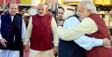 பாகிஸ்தானுக்கு திடீர் பயணம் மேற்கொண்ட இந்தியப் பிரதமர் மோடியை லாகூர் விமான நிலையத்தில் வரவேற்றார் அந்நாட்டு பிரதமர் நவாஸ் ஷெரீப். | படங்கள்: பிடிஐ